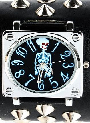 Yesurprise  Punk Rock Rivet Skeleton Skull Party Leather Women Men Unisex Bracelet Wrist Watch Gift