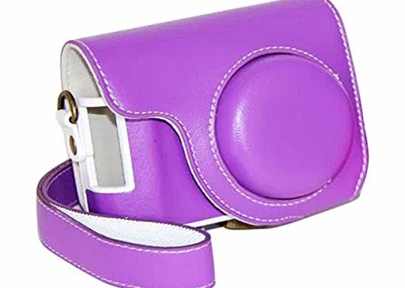 Yevita PU Leather Camera Carry Case Bag with Shoulder Strap for Casio ZR1000 ZR1200 ZR1100 ZR1500 Purple