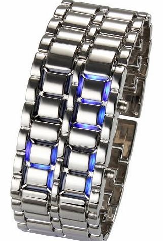 YHY(TM) Lava Style Blue Light Silver Metal Strap Digital LED Watch,Ideal Gifts