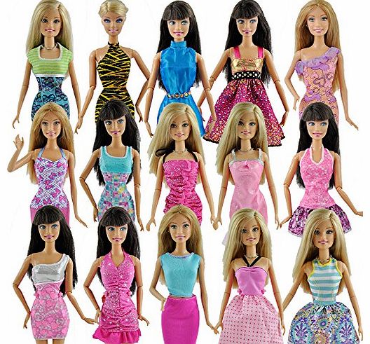 Yiding 5pcs Fashion Mini Dress For Barbie Doll Handmade Short Party Gown Clothes