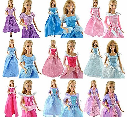 5PCS Party Dress Wedding Clothes Gown For Disney Princess Barbie Dolls Handmade