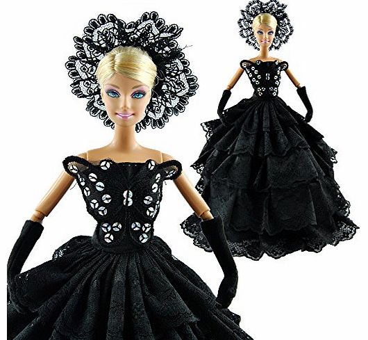 Black Handmade Wedding Dress Clothes Gown With Butterfly For Barbie Dolls