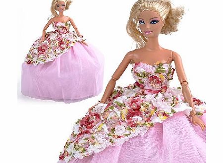 Yiding Handmade Flower Princess Dress Party Clothes Wedding Gown For Barbie Doll