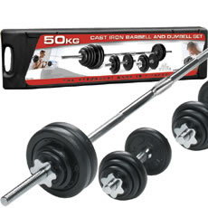York 50Kg Black Cast Iron Barbell / Dumbell Set