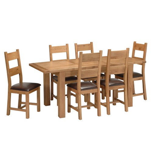 York Oak Small Dining Set with 6 Leather Seat
