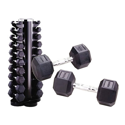 York Rubber Hex Dumbells Club Packs and Racks (27.5 to 35kg (4 pairs) - 35120)