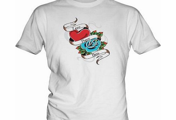York Street Love Peace Bmx Tattoo Mens T-Shirt, Size Large