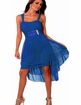YouLookHot H1376 Designer Sleeveless Sheer Gathered Satin Layered Knee Length Evening Cocktail Party Prom Bridesmaid Dress (Large(12-14), Cobalt Blue)