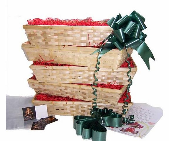 The Large Beale Bumper Pack of 5 with Red Shred, Green Bow, Christmas Greetings Card,Christmas Gift Basket DIY Hamper Kit