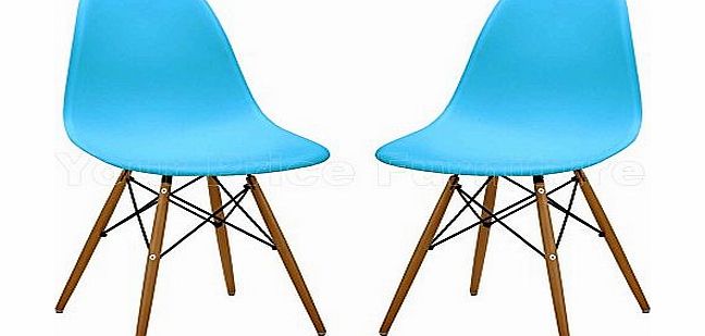 Your Price Furniture 2 Blue Eames Inspired ABS Dining Chairs - DSW Eiffel Side Dining Chairs Exclusively by Your Price Furniture in Quality ABS Moulded Plastic with Beech Legs