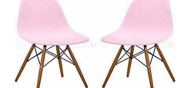 Your Price Furniture 2 Pink Eames Inspired ABS Dining Chairs - DSW Eiffel Side Dining Chairs Exclusively by Your Price Furniture in Quality ABS Moulded Plastic with Beech Legs