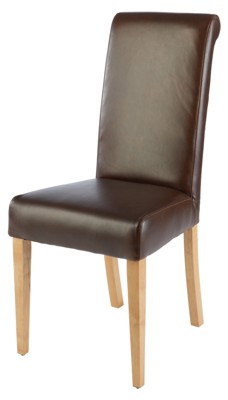 Boston Leather and Oak Scroll Top Chair by CPW