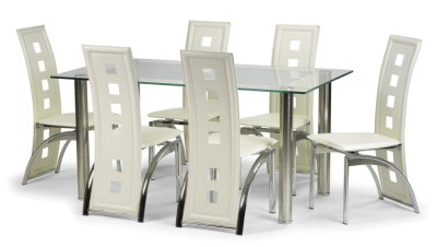 Your Price Furniture.co.uk Casablanca White Faux Leather, Chrome and Frosted Glass Dining Set by Julian Bowen