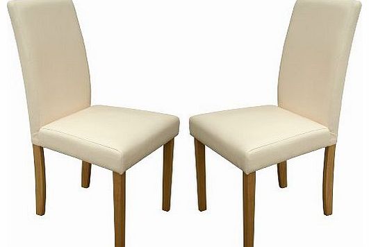 Set of 2 Cream Faux Leather Torino Dining Chairs Black With Padded Seat & Oak Finish Legs