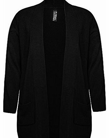 Plus Size Womens Edge To Edge Knitted Cardigan With Pockets & Ribbing Size 30-32 Black