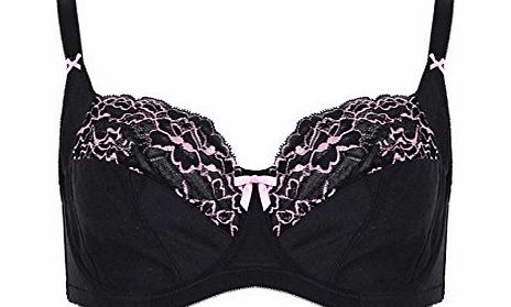 Yours Clothing Yoursclothing Plus Size Womens Floral And Polka Dot Embroidered Underwired Bra Size 48D Black