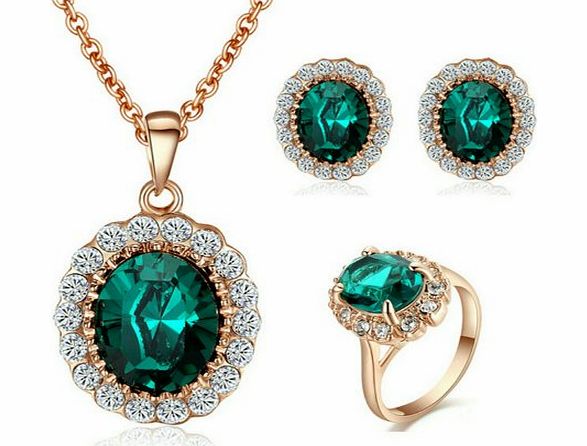 Yours Fashion Bridal Jewelry Sets Used Green Simulated Diamond 18k Gold Plated Earringamp;Ringamp;Necklace Size-N