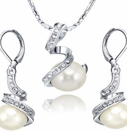 Yoursfs 18k White Gold Plated Use Austria Crystal Pearl Necklace/earring Jewelry Set