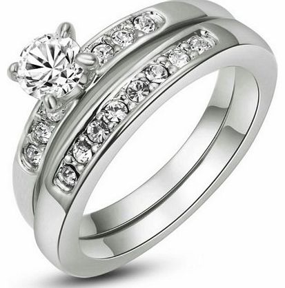 Yoursfs 2 in 1 Womens Cubic Zirconia Engagement Rings 18K White Gold Plated (R)