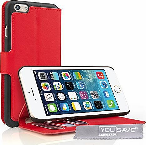 Yousave Accessories iPhone 6 Case Red PU Leather Wallet Stand Cover