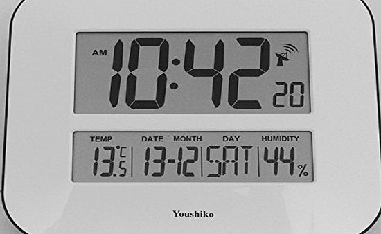 Youshiko Jumbo LCD Radio Controlled Wall Clock with Temperature and Humidity display (UK Version)