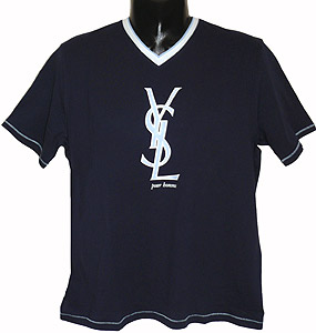 Short-sleeve V-neck T-shirt With Interlocked and#39;YSLand39; Logo Across Front