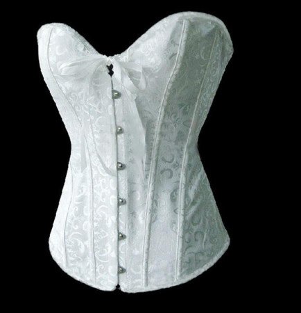 Sexy Gothic Satin Vintage Lace Up Boned Brocade Corset Basque Top (M, white)