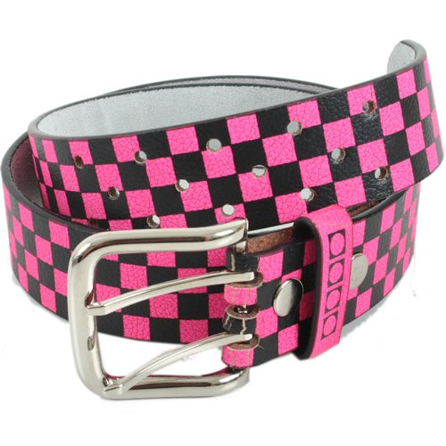 Mens Yuki 7 Checker Leather Belt Pink