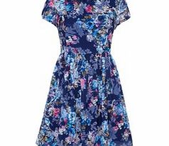 Yumi Navy floral print pleat-detail dress