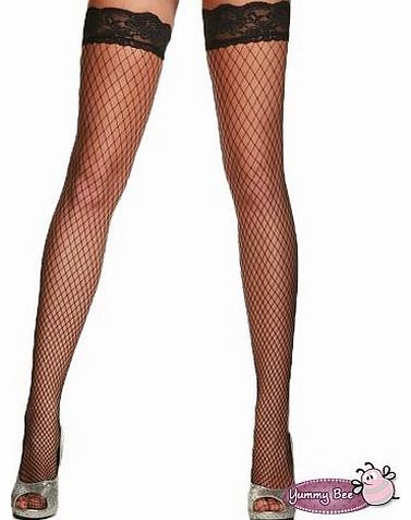 Yummy Bee Sexy Black Fishnet Stockings Lace Top Hold Ups Fancy Dress
