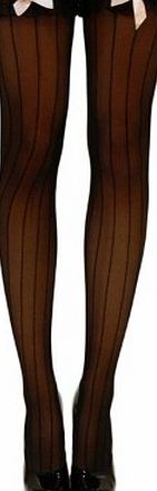 Yummy Bee Sexy Black Stockings Vertical Striped Hold Ups Lace Pink Bows Fancy Dress Glamour Ladies Sexy Lingerie