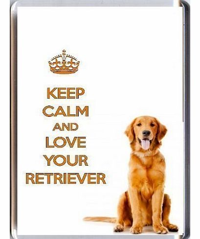 A fridge magnet with a picture of a Golden Retriever Dog with the wording KEEP CALM AND LOVE YOUR RETRIEVER from our unique KEEP CALM and CARRY ON gift range. An original Birthday or Christmas stockin