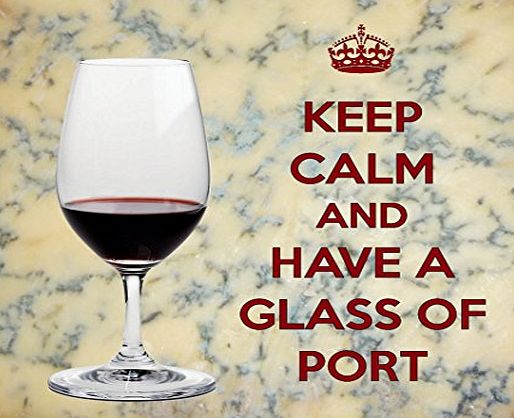 Yummy Grandmummy KEEP CALM and HAVE A GLASS OF PORT Drinks Coaster printed on an image of a Glass of Port with a Stilton Cheese background. A unique gift for an Port and Stilton Lover.