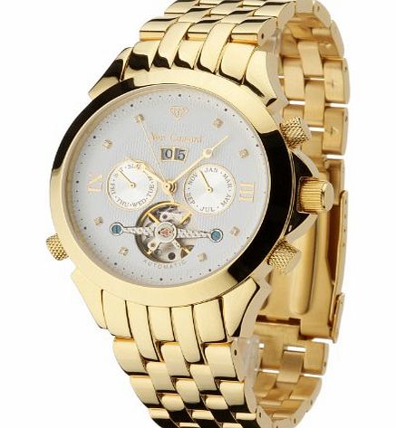 Navigator Diamond Gold Plated Mens Automatic Watch with White Dial Analogue Display and Gold Stainless Steel Bracelet G-30803-C
