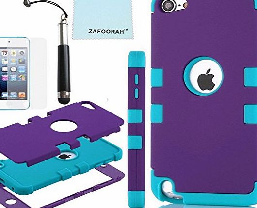 ZAFOORAH Case Cover fits Apple iPod Touch 5 5th Generation Shock proof Impact Defender  Free Stylus Screen Protector Microfiber Cloth (Silicone Gel Penguin design - PURPLE)