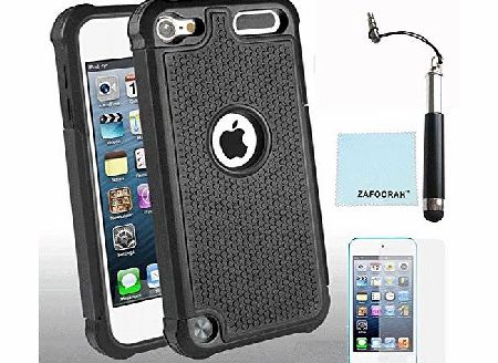 Case Cover for Apple iPod Touch 5 5th Generation Shock proof Impact Defender +Free Stylus+Screen Protector+Microfiber Cloth (ShockProof 2 Layers - BLACK)