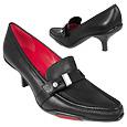Zamagni Black Front Strap Leather Pump Shoes