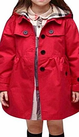 ZANZEA Kid Girls Casual Loose Hooded Trench Coat Spring Autumn Jackets Outerwear Red Size 130