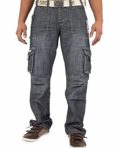 Ze ENZO ENZO Jeans Mens Designer Branded Combat Jeans EZ38 Waist 28 to 48 (W36 Regular Leg, DARK STONE WASH)