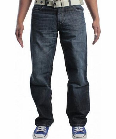 Ze ENZO ENZO Jeans Mens Designer Branded Stright Leg Jeans EZ14 Waist 28 to 42 (W32 Regular Leg, Blue Dark Wash)