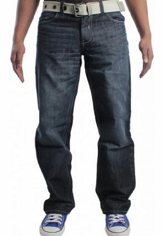 Ze ENZO ENZO Jeans Mens Designer Branded Stright Leg Jeans EZ14 Waist 28 to 42 (W34 Long Leg, Blue Dark Wash)