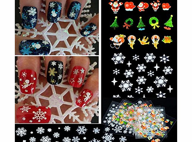 Zeagoo 12 Sheet Christmas Snowflake Tree 3D Nail Art Sticker Decal Tips Decoration
