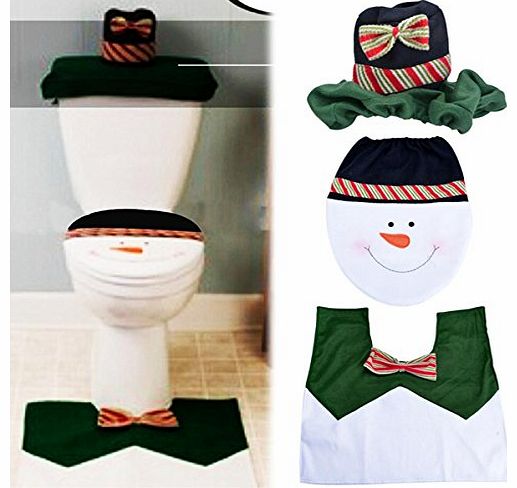 Zeagoo Christmas Decorations Santa Toilet Seat Cover Bathroom Rug Set Snowman