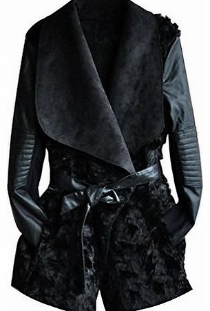 Zeagoo Rretro Ladies Faux Fur Collar Long Jacket Trench Parka Leather Coat Outwear