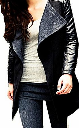 Zeagoo Warm Women Long PU Leather Sleeve Jacket Coat Bigcollar Parka Trench Windbreaker