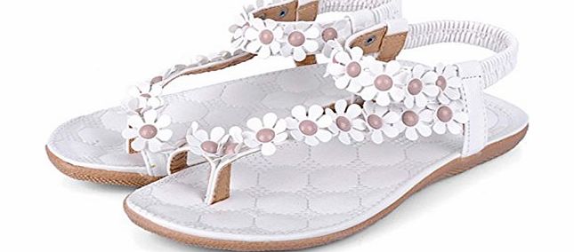 Zeagoo Women Bohemia Flower Beads Flip-flop Shoes Flat Sandals