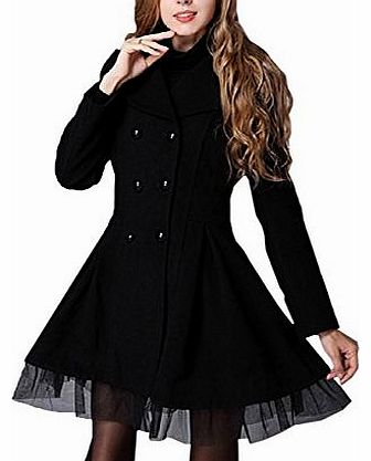 Women Fasion Winter Double Breasted Trench Coat Peacoat Long Dress Jacket ((UK 10)/Asian L, Black)