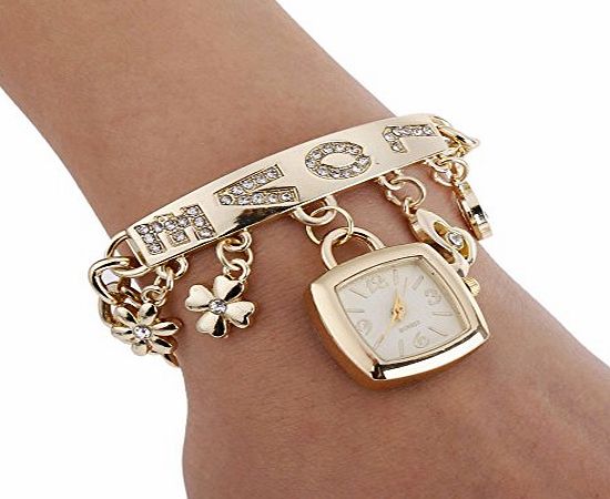 Zeagoo Women Love Rhinestone Stainless Steel Chain Bracelet Wrist Watch