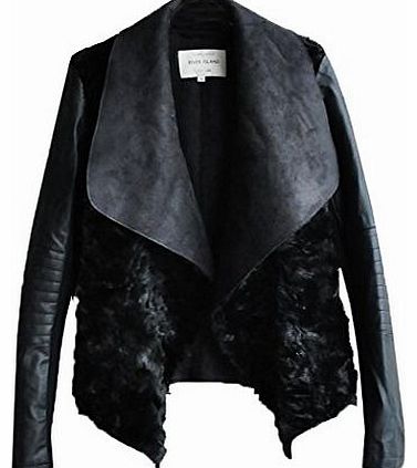 Women PU Leather Faux fur Parka Coat Motorcycle Biker Winter Stylish Jacket