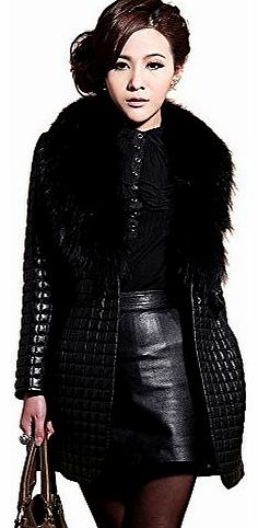 Women Winter Faux Leather Fur Long Sleeve Jacket Outerwear